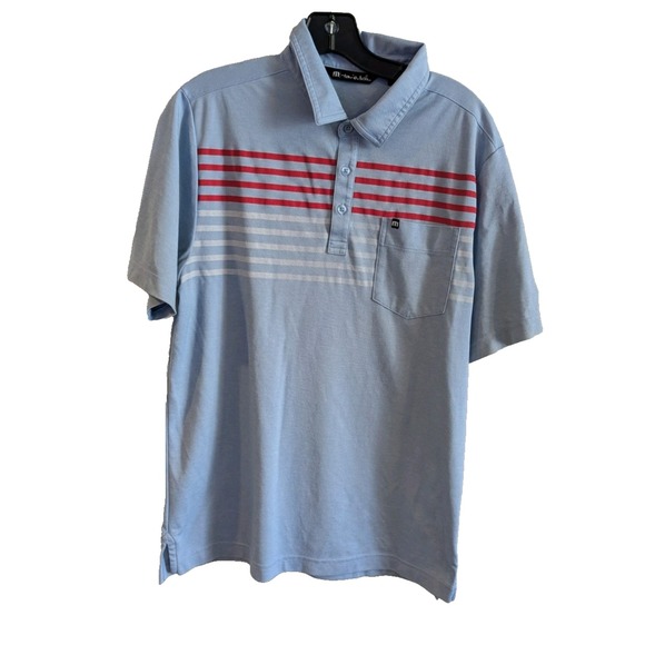 Travis Mathew Other - Travis Matthew Polo Mens Medium Blue Striped‎ Short Sleeve Performance Golf